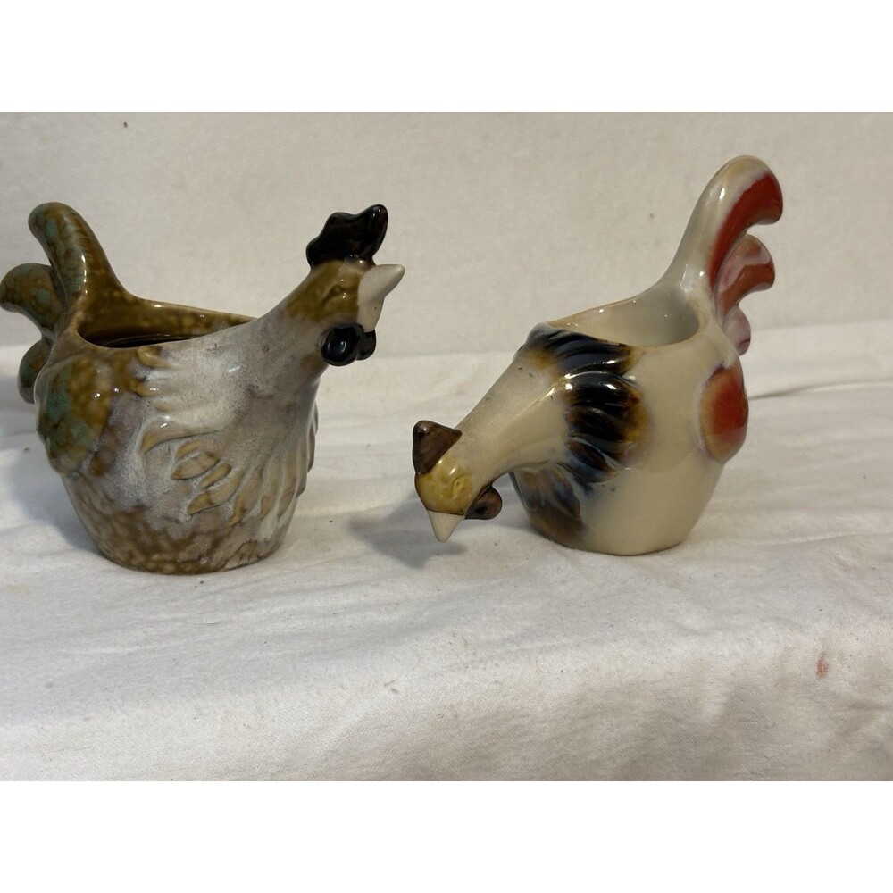 Vintage Yankee Candle Ceramic Rooster & Chicken Votive Tea Light Holder Set Pair